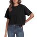Europan And Amrican Cross-Bordr Womn's Loos Round Nck Crop Top Casual Summr Solid Color Basic T-Shirt Short_ecoleips.com