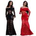 Elegant Off-Shoulder Lace Bodycon Dress For Women - Sexy Long Sleeve High Waist Formal Evening Dress, Plus Size Available (Black/Red)_ecoleips.com