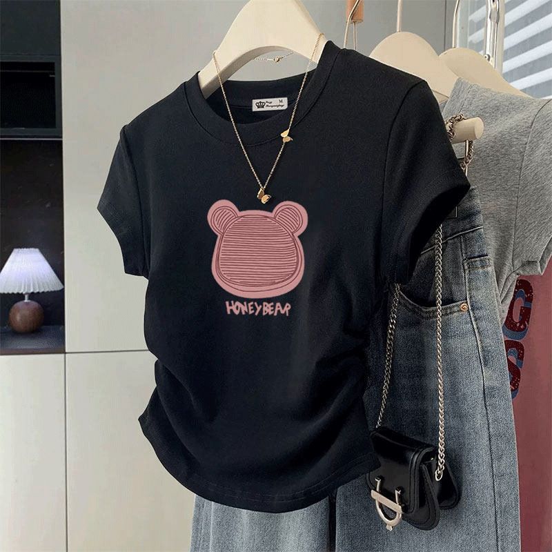 Women's Solid Color round Neck Short Sleeve T-Shirt Slim Fit High End Look Pure Cotton Fashionable Top for Summer_ecoleips.com