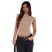 Foreign Trade European And American Cross-Border Clothing 2026 Summer Half-High Collar Solid Color Pleated Slim Fit_ecoleips.com