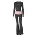 Women's European American Style Color Block Pant Set Spring 2025 round Neck Long Sleeve Top with Flared Pants mid Waist Fashion with Fix Rhinestones_ecoleips.com