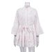 Women's French Style Short Dress Elegant Printed Small Stand Collar Flared Sleeves Single Breasted Tie Waist A-Line Skirt_ecoleips.com