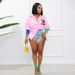 F200 European And American Women's Clothing Casual Fashion Colorful Threaded Patchwork Multicolor Button Cardigan_ecoleips.com
