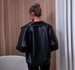 Fashion PU Turn-down Collar Black Short Jacket Women's Loose Long Sleeve Leather Coat_ecoleips.com
