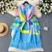 Women's French Retro Pleated Print Dress High End Loose Slim Casual Mid Length Skirt With Tie Waist For Summer_ecoleips.com