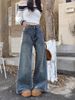 Blue Retro Wide-Leg Jeans For Women Spring High-Waisted Loose Versatile Draped Straight-Leg Floor-Length Pants_ecoleips.com