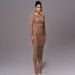 Fashion Women Long Maxi Dress Sexy Sheer Mesh Patchwork Asymmetrical Neck Off Shoulder Elegant Slimming Bodycon Long Dress_ecoleips.com
