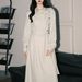 Women's Clothing Women's French Style Apricot Long Dress With Tie Waist And Long Sleeves Artistic A-Line Long Skirt Super Popular_ecoleips.com