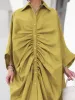 Freeacy Women's Personalized Dresses 2025 Spring Fashion Solid Color Pleated Shirt Dress Long Sleeves Loose Fit Party Dress_ecoleips.com