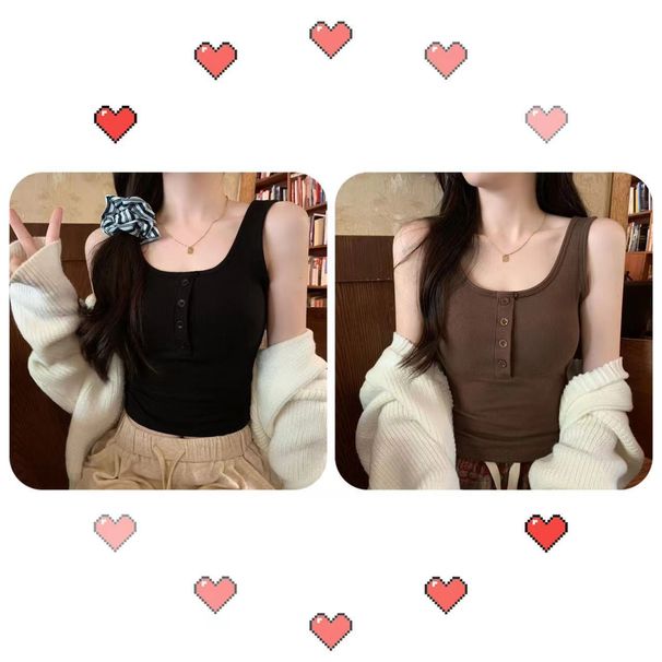 Popular Hot Girl Lingerie Camisole With Built-in Chest Pads, Button-up Top, Anti-exposure_ecoleips.com