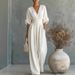 Elegant V Neck Women's Jumpsuit Waist Cinching Spring Summer Jumpsuits_ecoleips.com