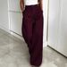 Women's High-Waisted Slim Fit Wide Leg Suit Pants Burgundy Flowing Trousers Regular Size For Spring Summer_ecoleips.com