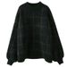 girl Autumn Winter Houndstooth New Christmas Thickened Wine Red Sweater For Women Retro Hong Kong High-end Lazy French Style_ecoleips.com