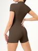 K Zipper Short Sleeved Jumpsuit Yoga Shorts Women's Dance Fitness Tight Fitting Sports Jumpsuit Shorts_ecoleips.com