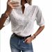 Women's Clothing Summer Women's V Neck Stand Collar Embroidered Lace Top Shirt Clothing For Formal & Casual For Women_ecoleips.com