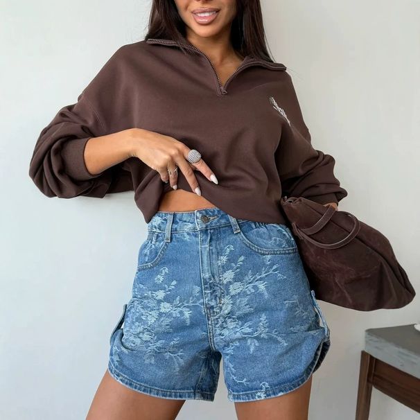 Denim High-waisted Embroidered Hot Shorts, Sexy Denim Shorts For Women_ecoleips.com