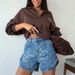 Denim High-waisted Embroidered Hot Shorts, Sexy Denim Shorts For Women_ecoleips.com