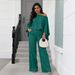 Women's Elastic Pleated Batwing Sleeve One Piece Wide Leg Pants Set with Pocket European American Style Clothing_ecoleips.com