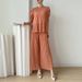 Audday Heavy Pleated Summer 2025 Elegant Two-Piece Slimming Beaded Short Sleeve Top Loose Casual Wide-Leg Pants Set_ecoleips.com