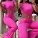 Women's clothing sexy round neck backless slim fit butt lift solid color bootcut jumpsuit sportswear_ecoleips.com