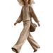 Women's Autumn Winter Light Brown Slim Fit Sweatshirt And Pants Set Long Sleeved Retro Casual European American Style_ecoleips.com