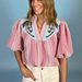 European And American Cross-border Women's Fashion Embroidered Printed V-neck Short-sleeve Top Shirt_ecoleips.com