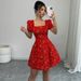 Summer Slim Fit Elegant Women's Dress Style Solid Color Jacquard Puff Sleeve Square Neck French Style Vacation Dress_ecoleips.com