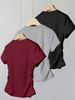 2025 Spring/Summer Autumn New Solid Color Casual Comfortable Women's Short Sleeve T-shirt Three Piece Set_ecoleips.com