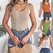 Real Shot Of 2026 Spring/Summer European And American Casual Solid Color V-neck Hollow-out Top, Vacation Knitwear,_ecoleips.com