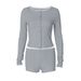 European American Style Women's Two Piece Set round Neck Long Sleeve Cardigan Top with Shorts Autumn Fashion Casual Clothing_ecoleips.com