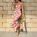 Retro French Romantic Beach Vacation Style Strapless Long Dress Floral Print Tie Waist Slip For Women_ecoleips.com