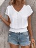 K New V-neck Hollowed Out Short Sleeved T-shirt, Fashionable Casual Top For Women_ecoleips.com