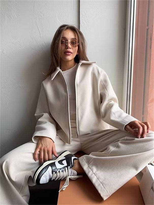 Autumn And Winter New Lapel Long-sleeved Zipper Woolen Jacket Fashion Loose Casual Women's Jacket_ecoleips.com