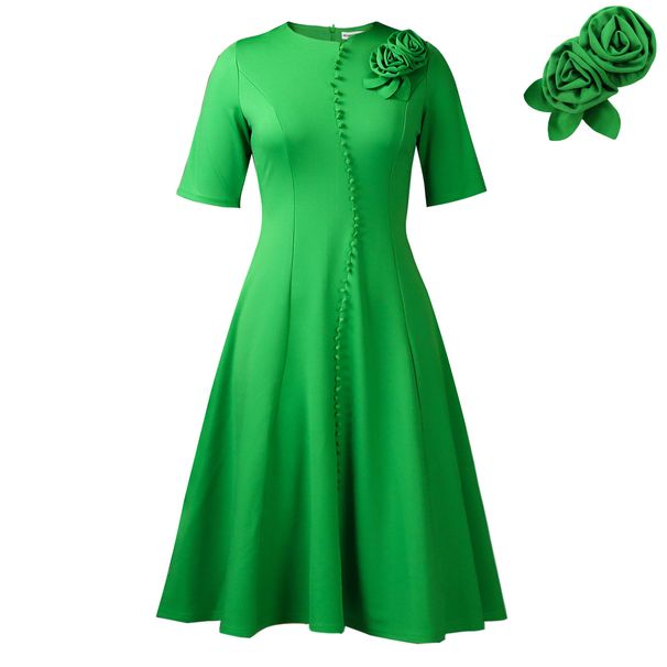 Elegant round Neck Short Sleeve A-Line Dress for Women Versatile Breathable Polyester Blend Work Casual Wear_ecoleips.com