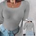 Women's Slim Fit Ribbed T-Shirt Base Layer Top Long Sleeve Low Neck Round Neck Large U Neck Spring_ecoleips.com