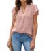 Cross-border European And American Women's Clothing 2026 Summer New V-neck Ruched Ruffle Sleeve Pom-pom Chiffon_ecoleips.com