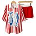 Women's Striped Color-Block Sardine Print Collared Button-Down Short Sleeve Top And Shorts Set Elegant Casual Vacation Style_ecoleips.com