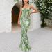 I Am Lin'er Same Style European Size Runs Large Floral Pleated Backless Tie Strap Long Bodycon Mermaid Dress_ecoleips.com