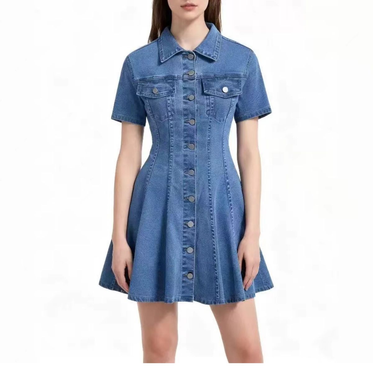 Women's Denim Chic Casual Dress Slim Waist Lapel Button down Collar Summer Spring/Autumn Fashion Direct Supply_ecoleips.com
