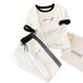 Women's Summer Fashion Two Piece Set Letter Print Crew Neck Short Sleeve Top And Sweatpants Color Block Casual Outfit_ecoleips.com