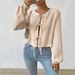 Voya Women's Elegant And Intellectual Style T-shirt For Autumn And Winter, Loose And Slim Fit, Short And Tied Cardigan Top_ecoleips.com
