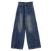 American Retro Distressed Scimitar Jeans For Women Early Spring Design Loose Slimming Floor-Length Wide-Leg Sickle Pants_ecoleips.com