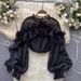 Trendy Mesh Ruffle Blouse – Asymmetrical Pleated Pullover For Women (White/Black/Rose Red/Pink/Apricot/Green/Red, One Size)_ecoleips.com