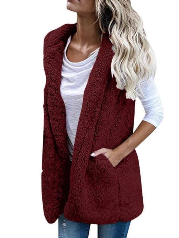 Women's Bubble Fleece Hooded Vest Sleeveless Open Front Cardigan - Oversized Casual Layering Piece For Autumn & Winter_ecoleips.com