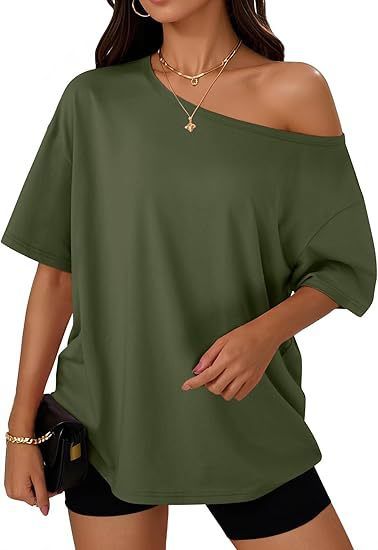 Women's Casual Fashion Asymmetrical Neck T-Shirt Knit Short Sleeve Top European American Style_ecoleips.com