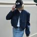 Autumn Women's Fashion: French Short Jacket With Large Pockets, Pilot-Style Outerwear For Women_ecoleips.com