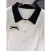 Women's French Peter Pan Collar Short Sleeve T-Shirt Summer Design College Style Short Knit Sweater With Bow_ecoleips.com