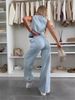 K New Sleeveless Lace Up Vest, Lace Up Wide Leg Jeans, Fashionable Denim Suit For Women_ecoleips.com