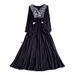 Women's French Retro Heavy Duty Art Embroidery Dress V Neck Long Sleeve Loose Fitting Tie Waist Elegant Long Dress for Summer_ecoleips.com