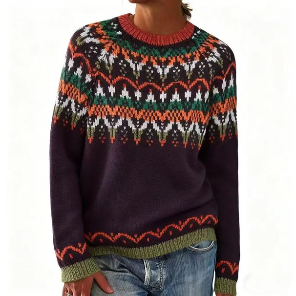 Women's Fashion Round Neck Pullover Sweater - Soft Loose Knit Sweater For Women, Comfortable & Stylish Casual Winter Wear_ecoleips.com